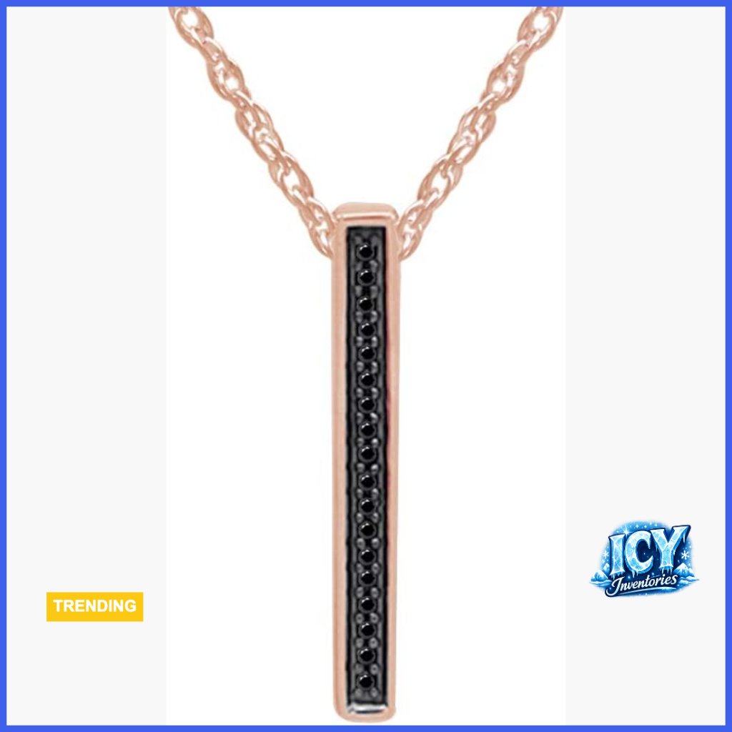 14k Gold Plated 925 Sterling Silver Diamond Accent Vertical Bar Pendant Necklace